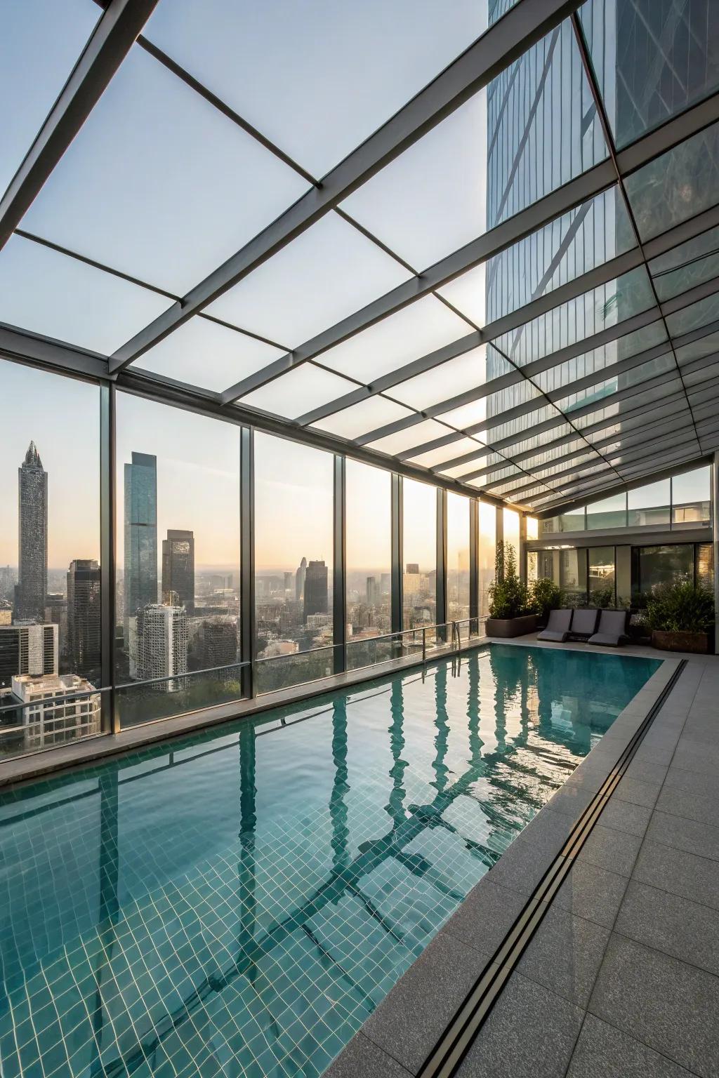 A rooftop pool featuring stunning transparent walls.