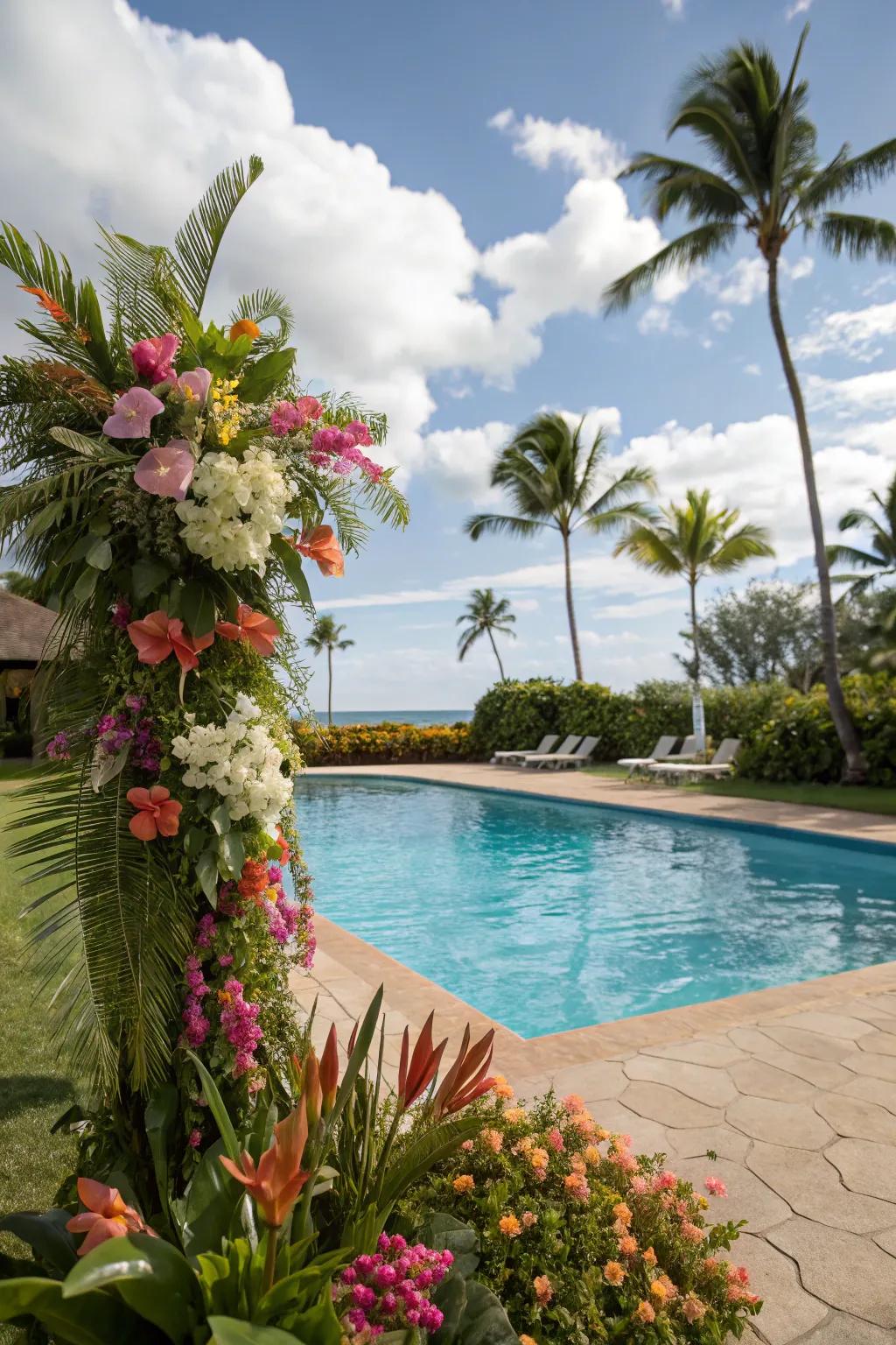 Tropical decor elements bring a slice of paradise to your party.