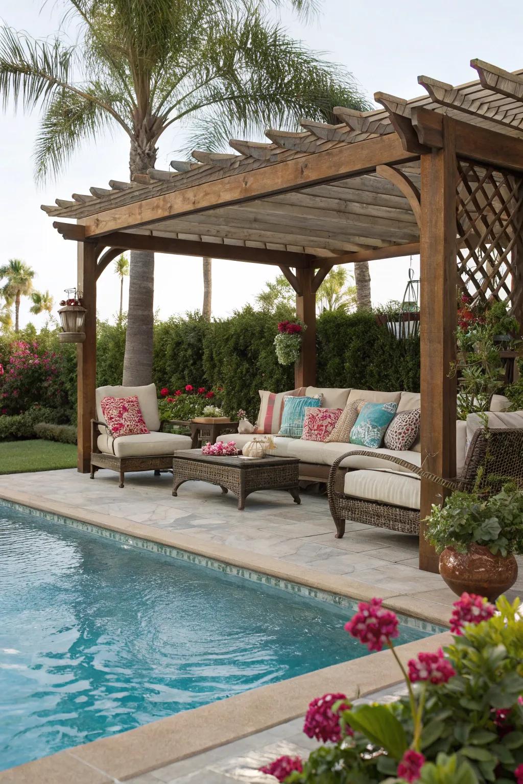 Expand your living space with outdoor seating and pergolas.
