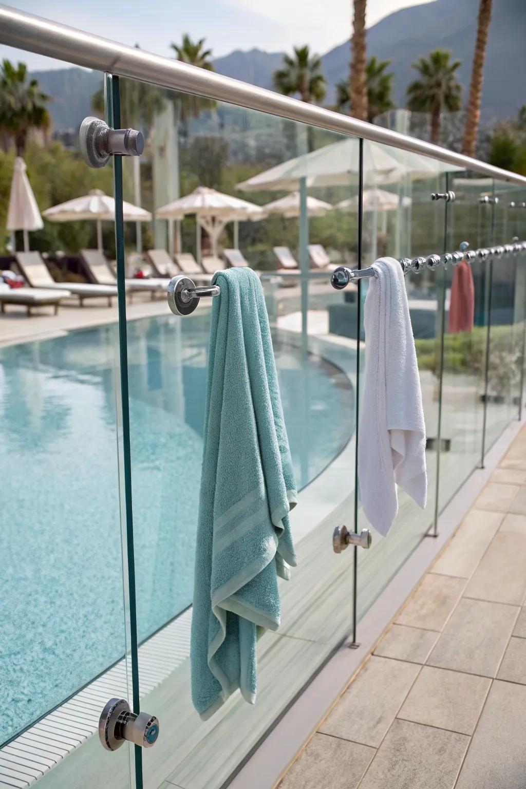 Enjoy easy setup with suction cup hooks for pool towels.