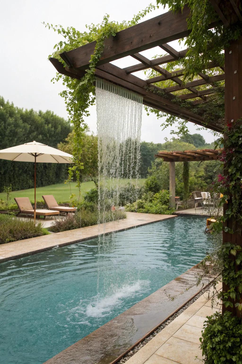 Rain curtains bring a tranquil, rain-like ambiance to your pool.