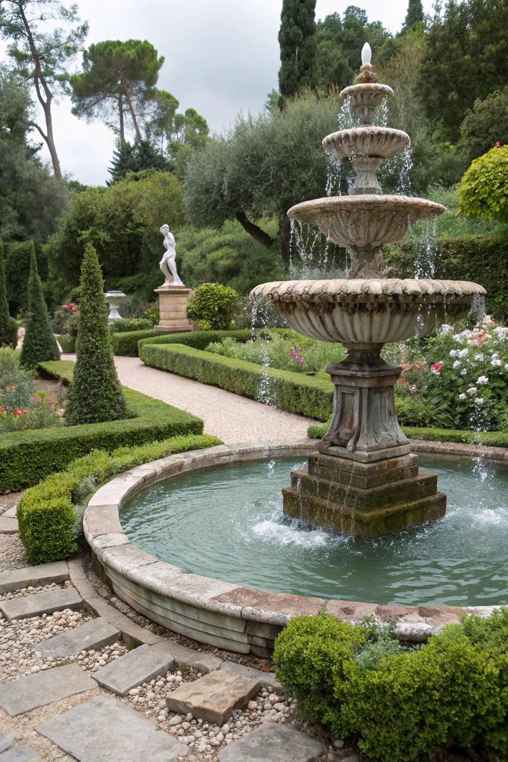 Tiered fountains provide a classic and elegant look.