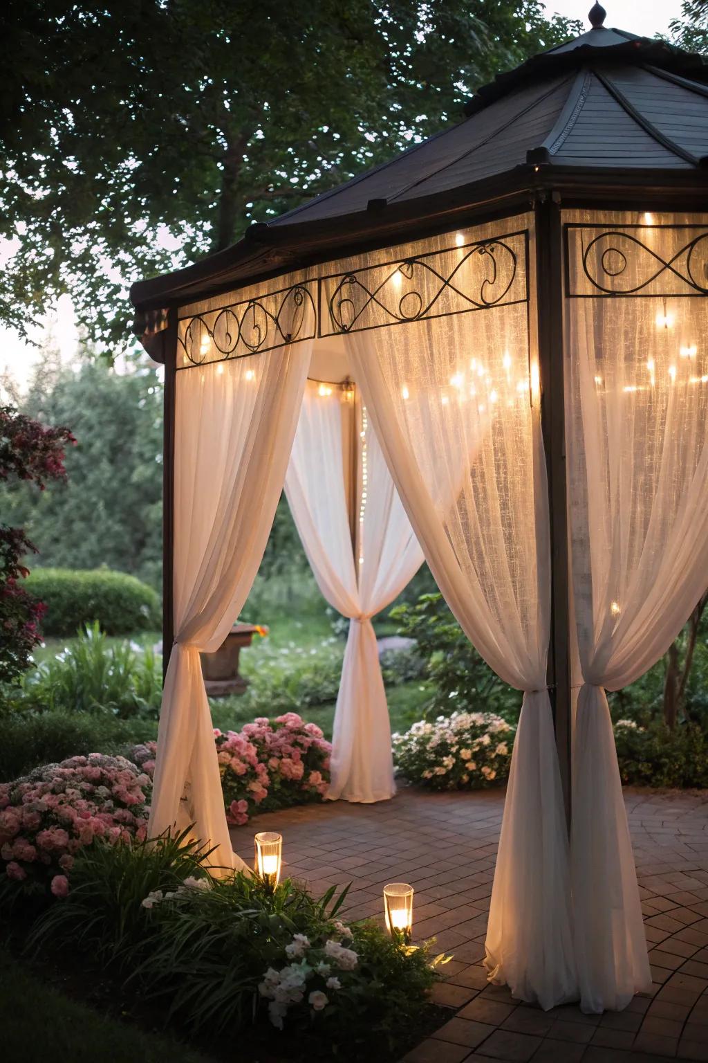 Set a romantic scene with sheer curtains.