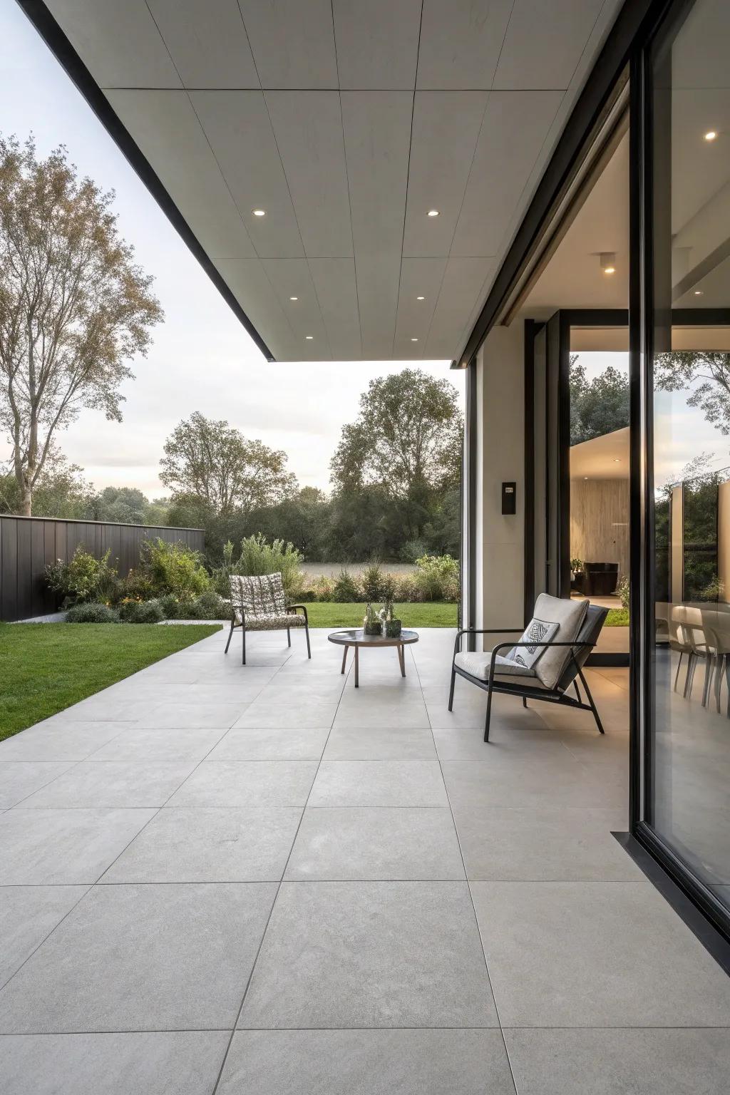 An open and spacious porcelain patio layout for easy movement.