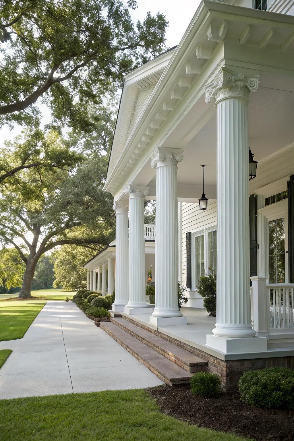 Classic white columns bring timeless elegance to any porch.