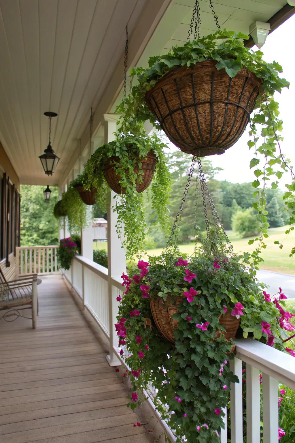 Create a dramatic effect with hanging planters.