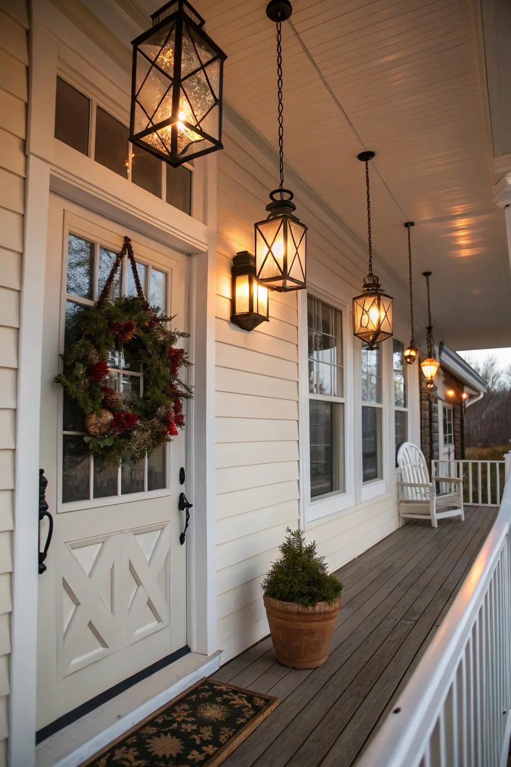 Create harmony with lanterns and wreaths.