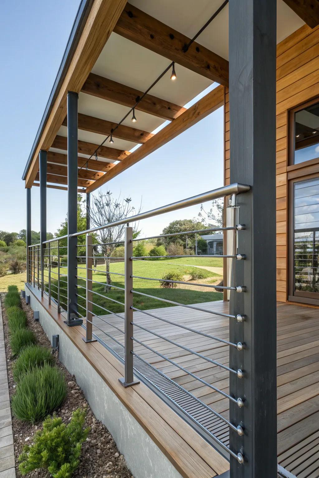 Metal and wood offer a stylish contrast.