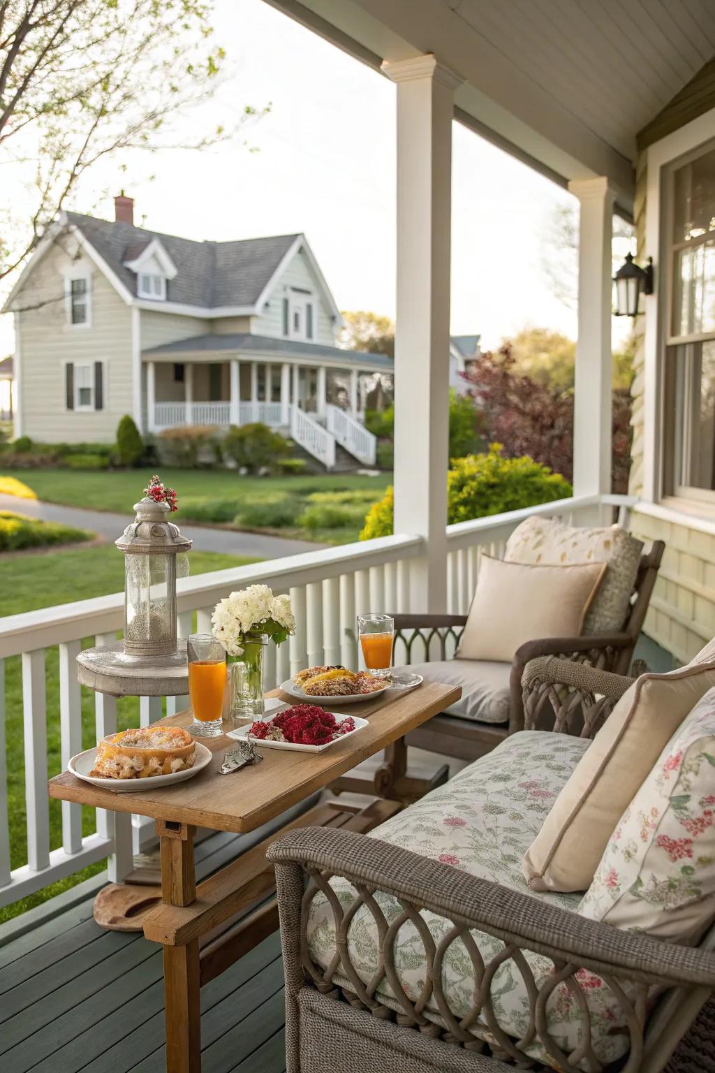 A multi-functional porch setup is perfect for relaxation and entertainment.