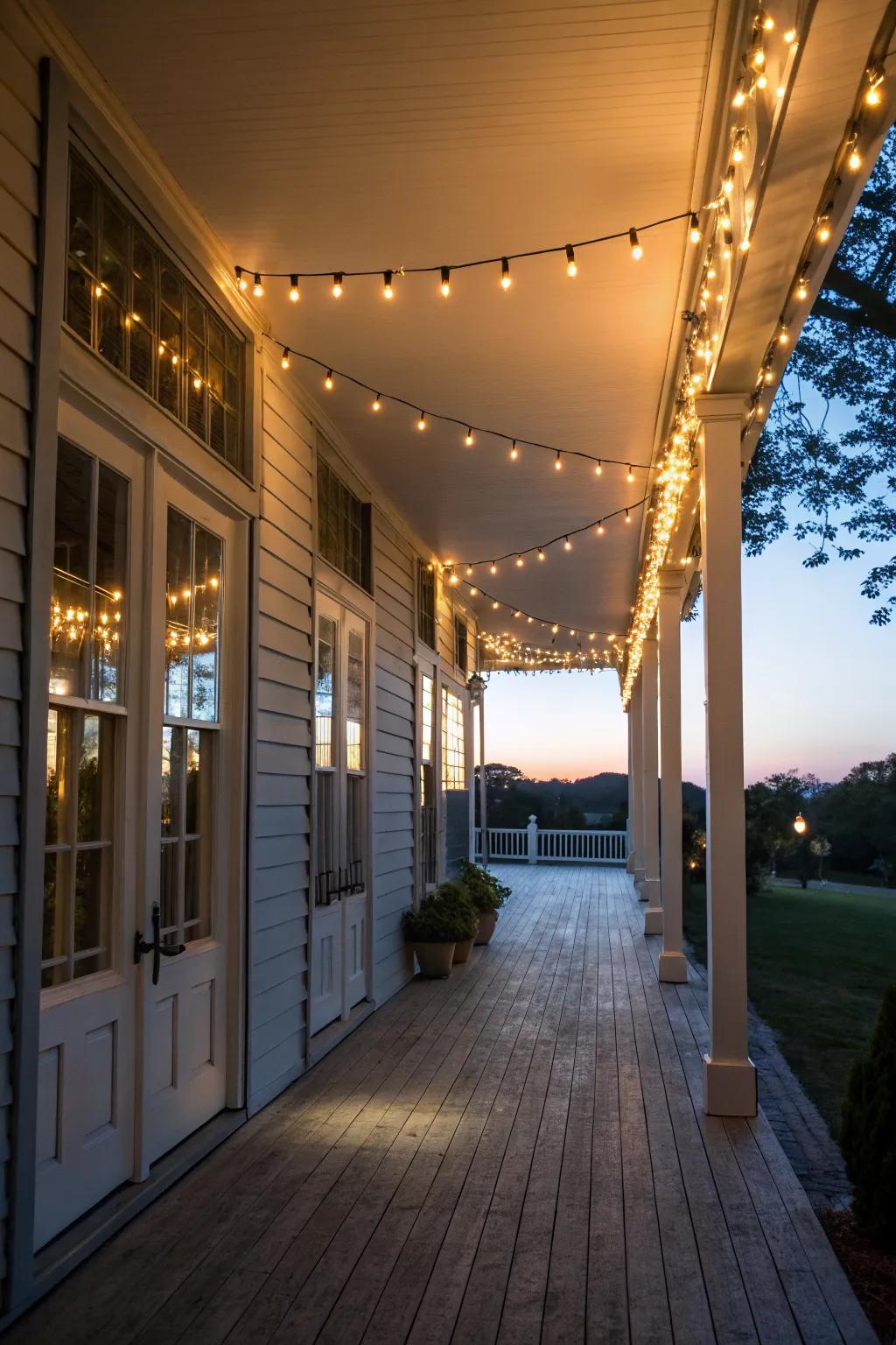 Framing doorways and windows with lights adds elegance and warmth.