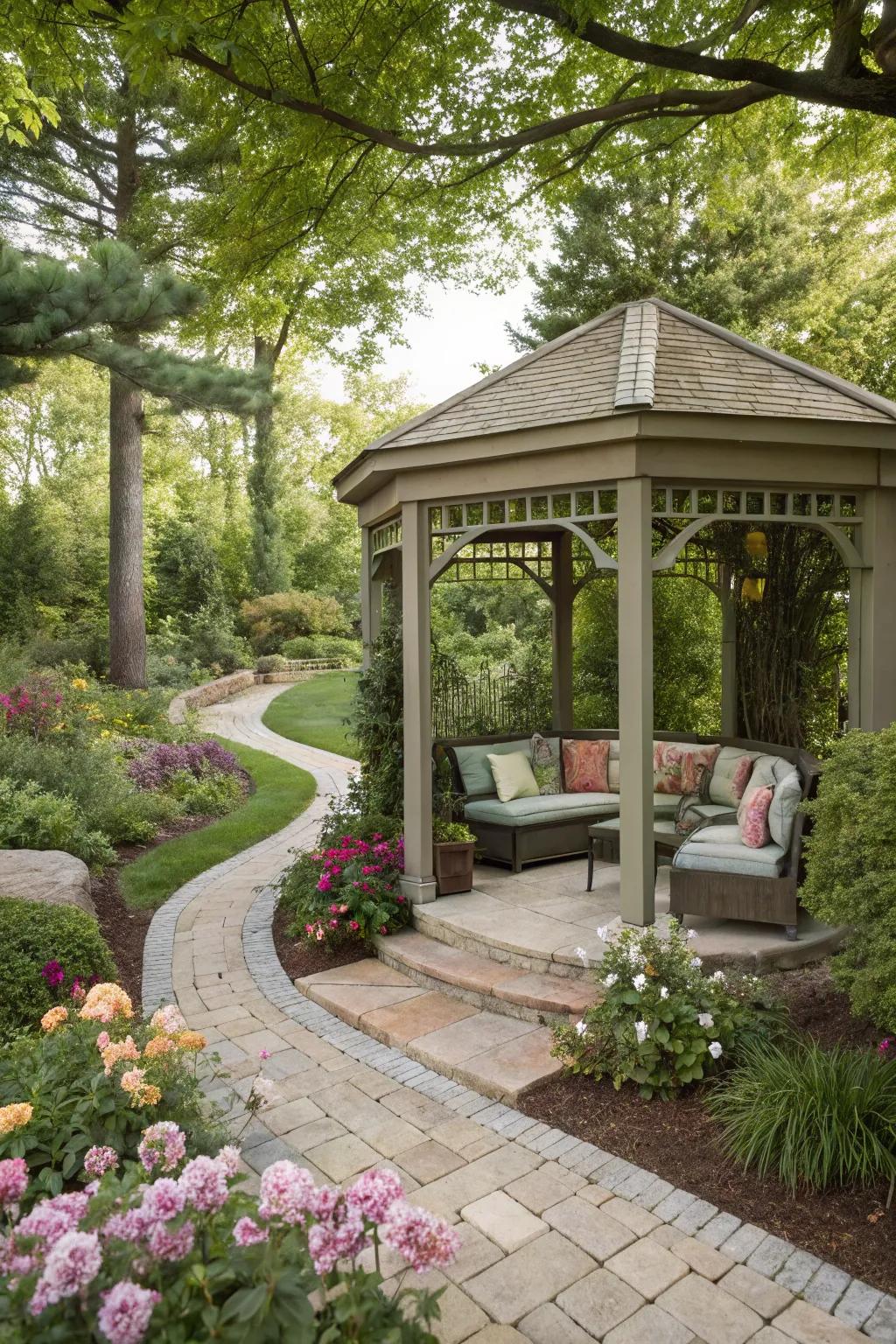 Experience tranquility with a gazebo-style pergola.