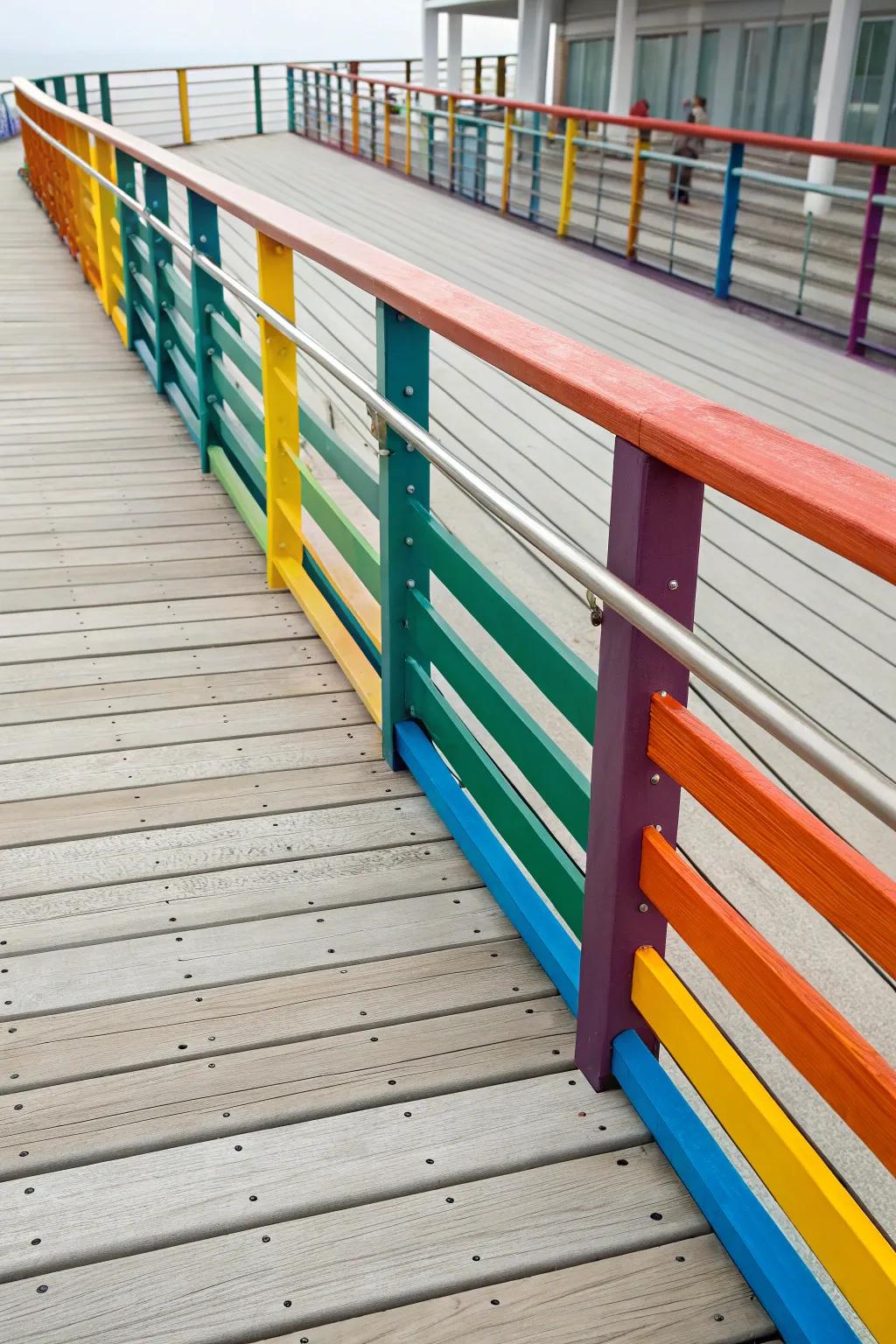 Colorful contrasts breathe new life into traditional wood railings.