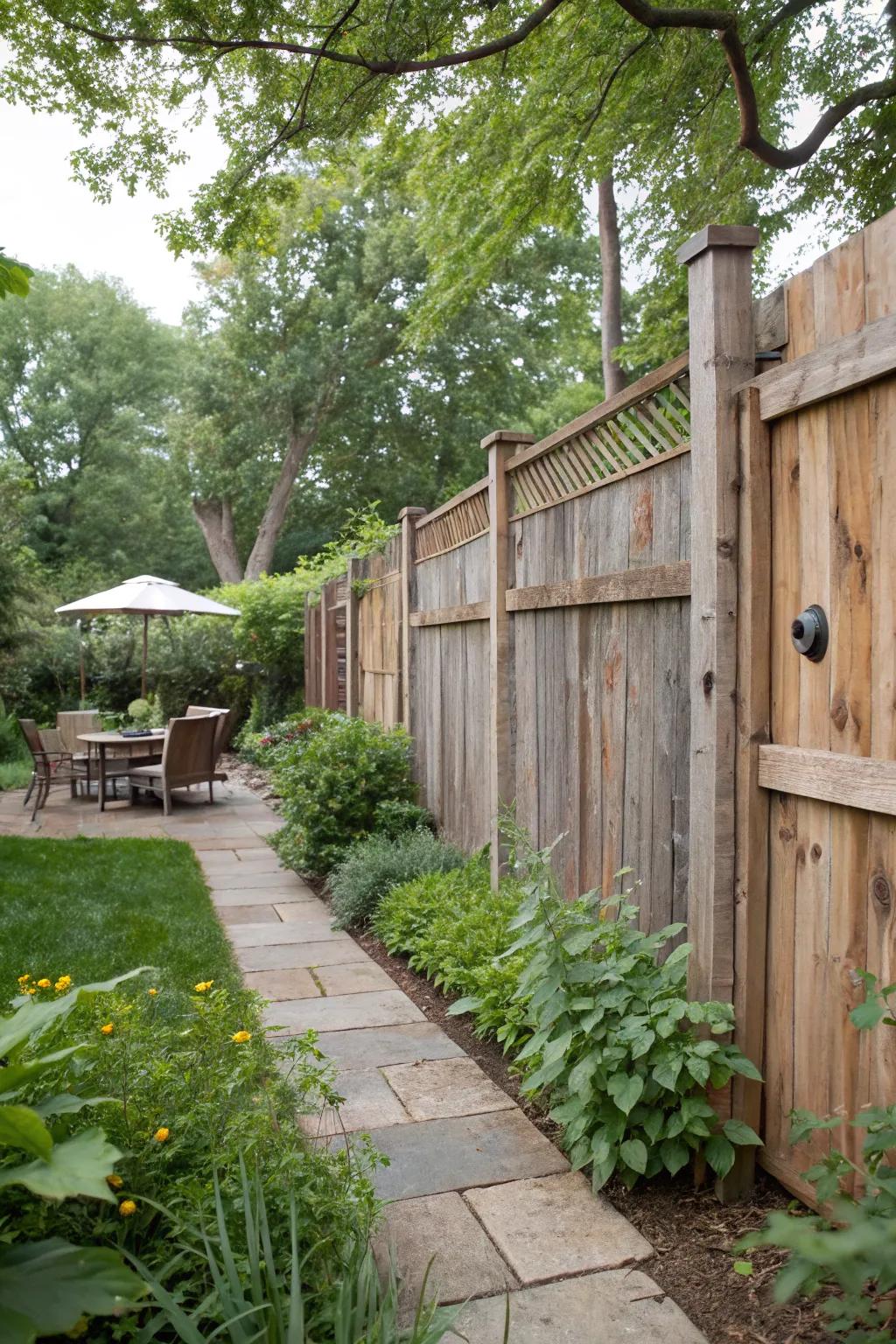 Reclaimed wood panels providing rustic charm and sustainability.