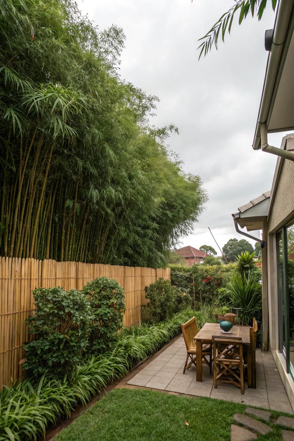 Tropical bamboo border for natural seclusion.