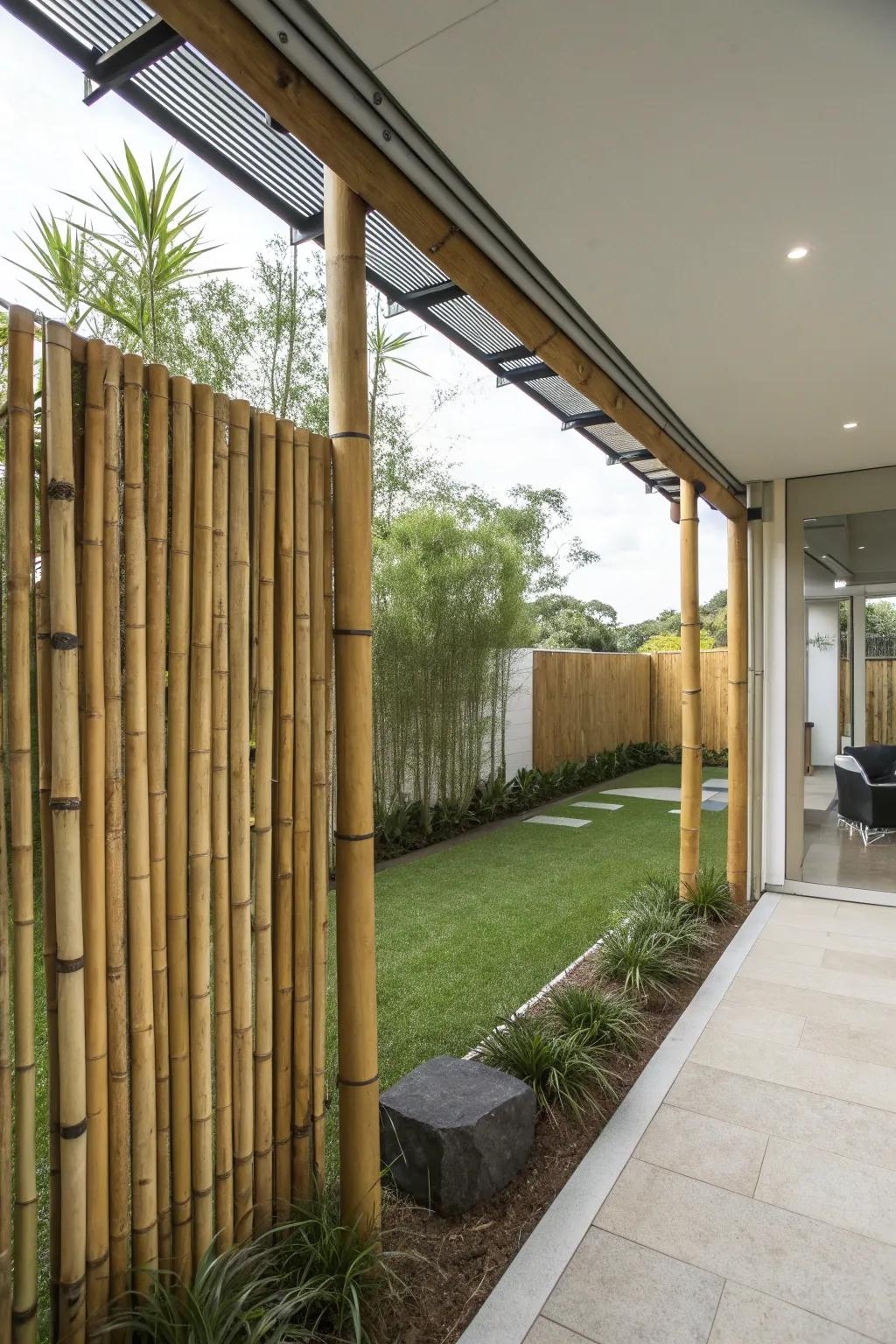 A bamboo barrier offers a sleek and natural privacy solution.