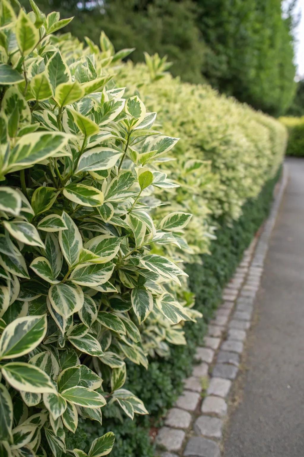 Euonymus shrubs offering a textured, colorful layer of privacy.