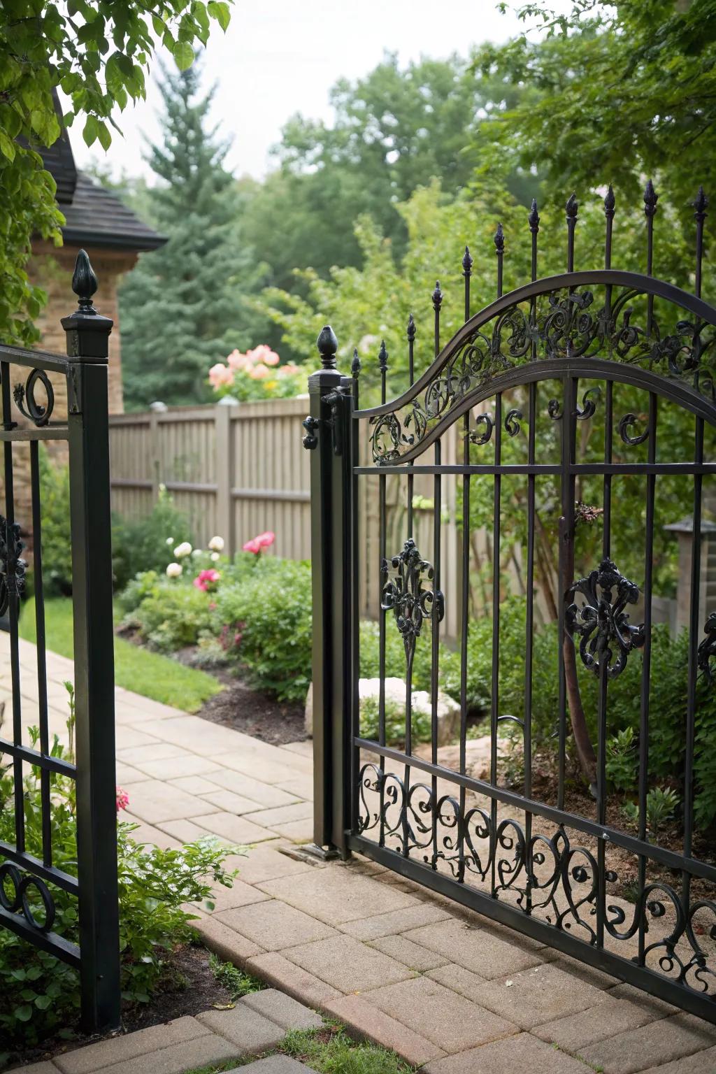 A closed design wrought iron fence offering complete privacy.