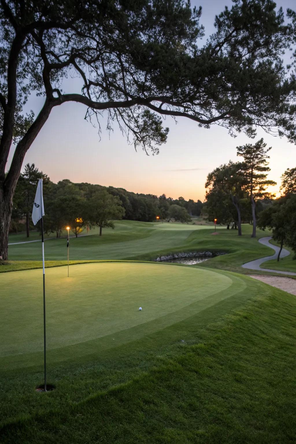 Evening lights let you enjoy golf under the stars.