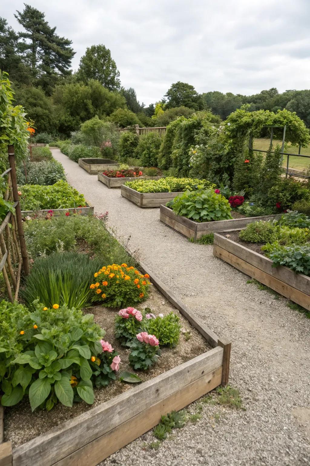 Gravel paths add charm and functionality to garden designs.