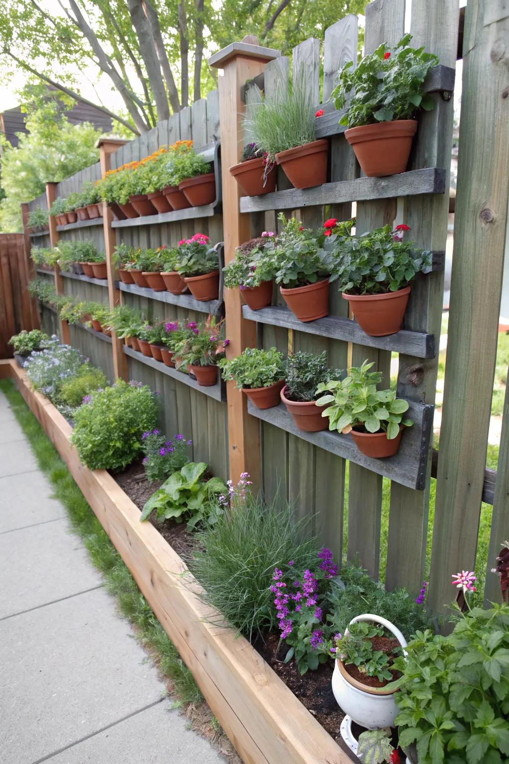 Vertical garden fences maximize planting space efficiently.
