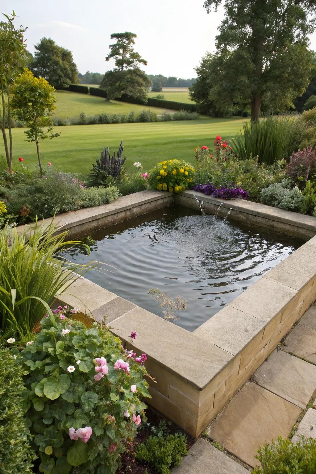 A corner pond is a smart use of space in smaller gardens.