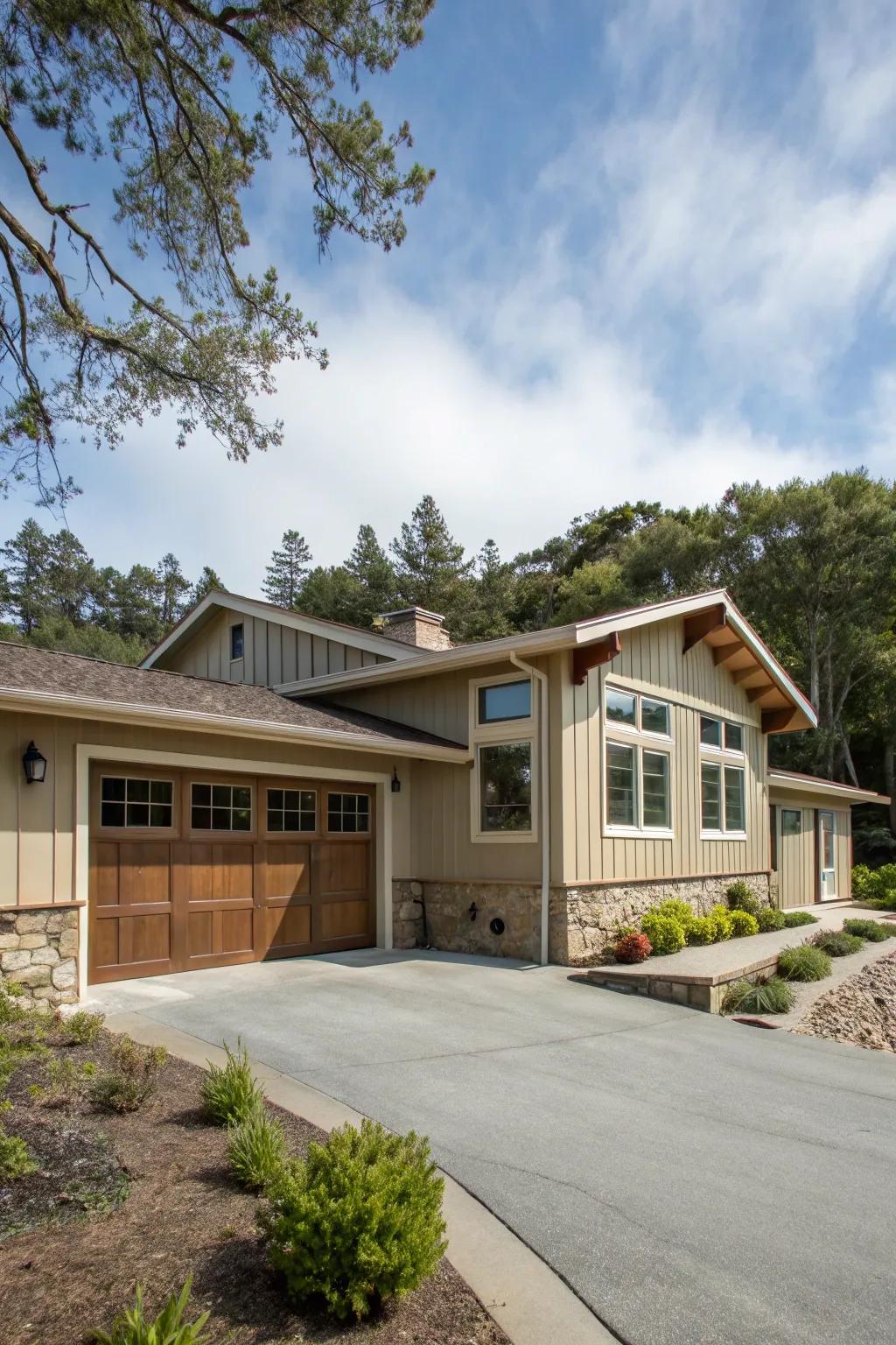 A seamlessly integrated garage complements this ranch home.