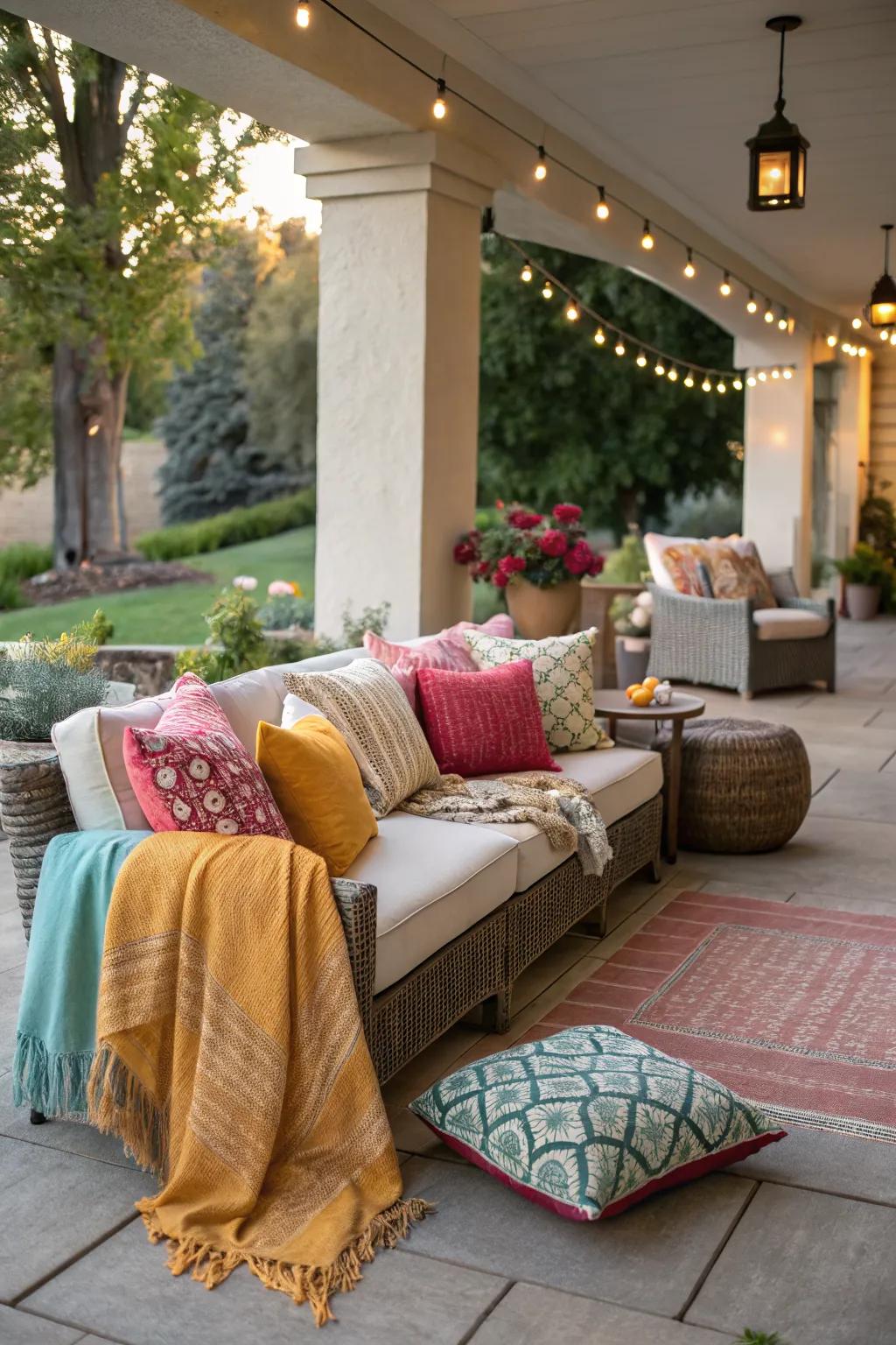 Cozy textiles add warmth and personality to this patio.
