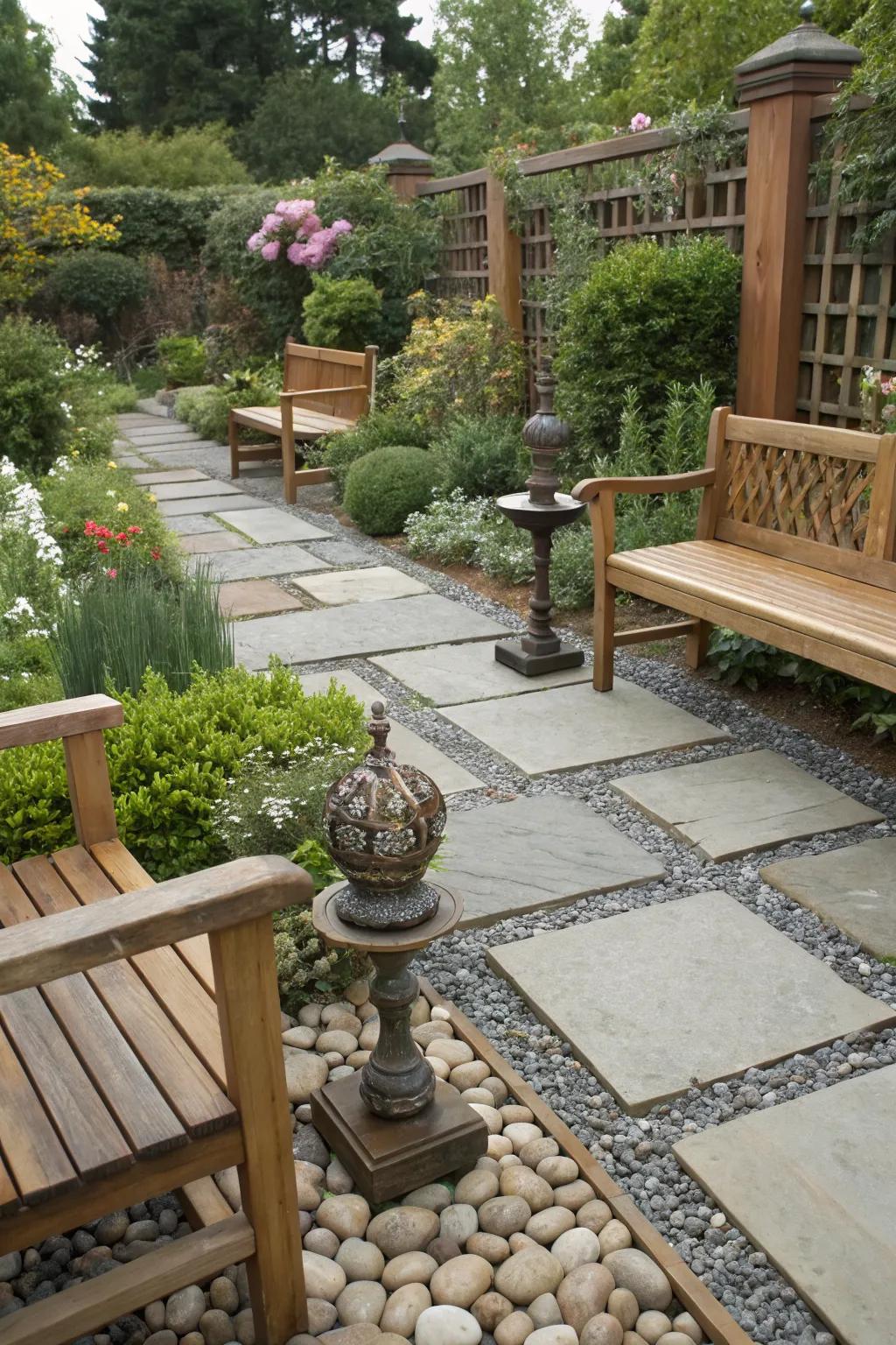 A mix of textures creates depth in a rectangular garden