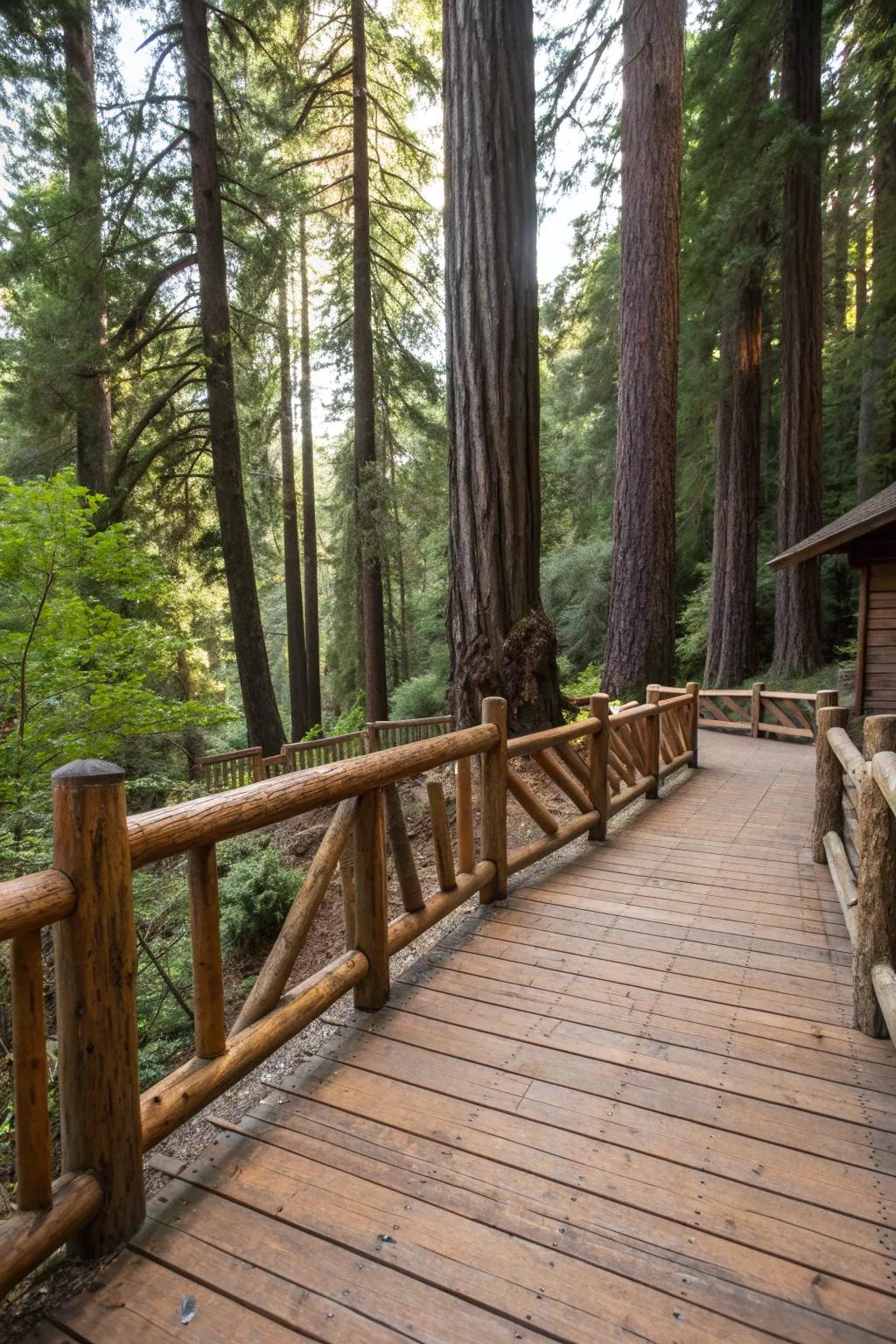 Embrace rustic charm with natural log railings.