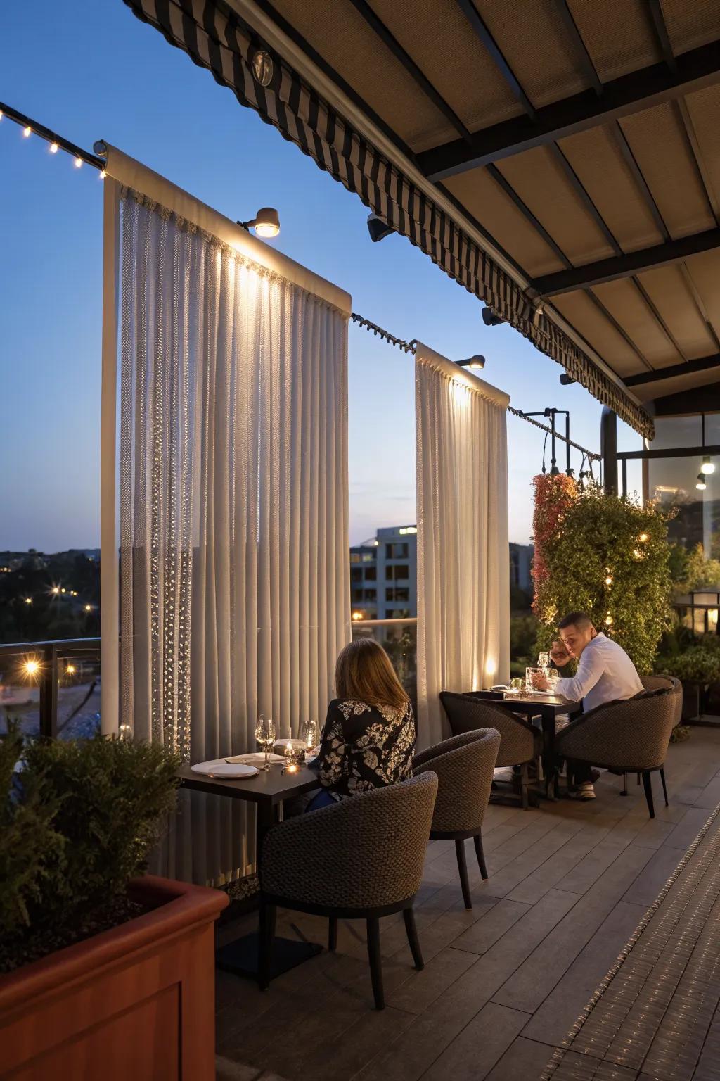 A private patio area featuring vertical blinds.