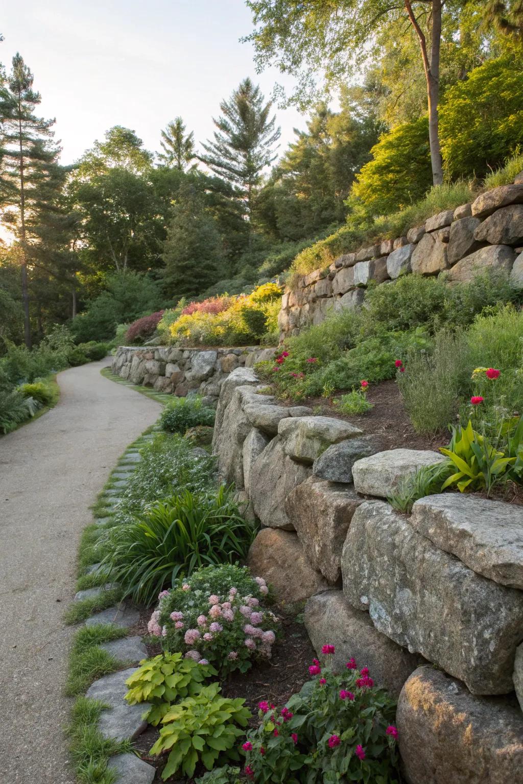Textured rock-faced caps add a rugged touch to your landscape.