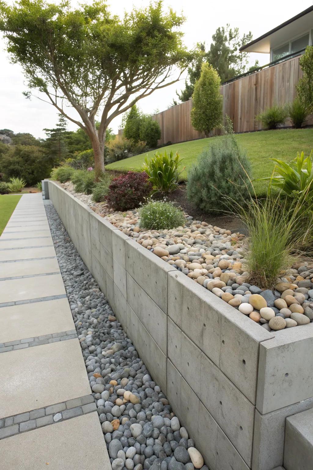 Add mid-century charm with pebble aggregate concrete blocks.