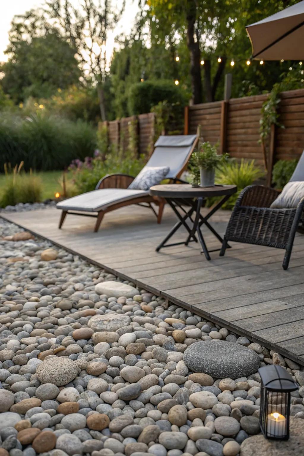 Pebble flooring offers a unique texture for your patio.