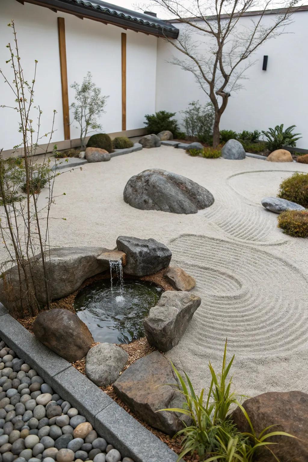 Zen rock gardens create a minimalist and calming atmosphere.