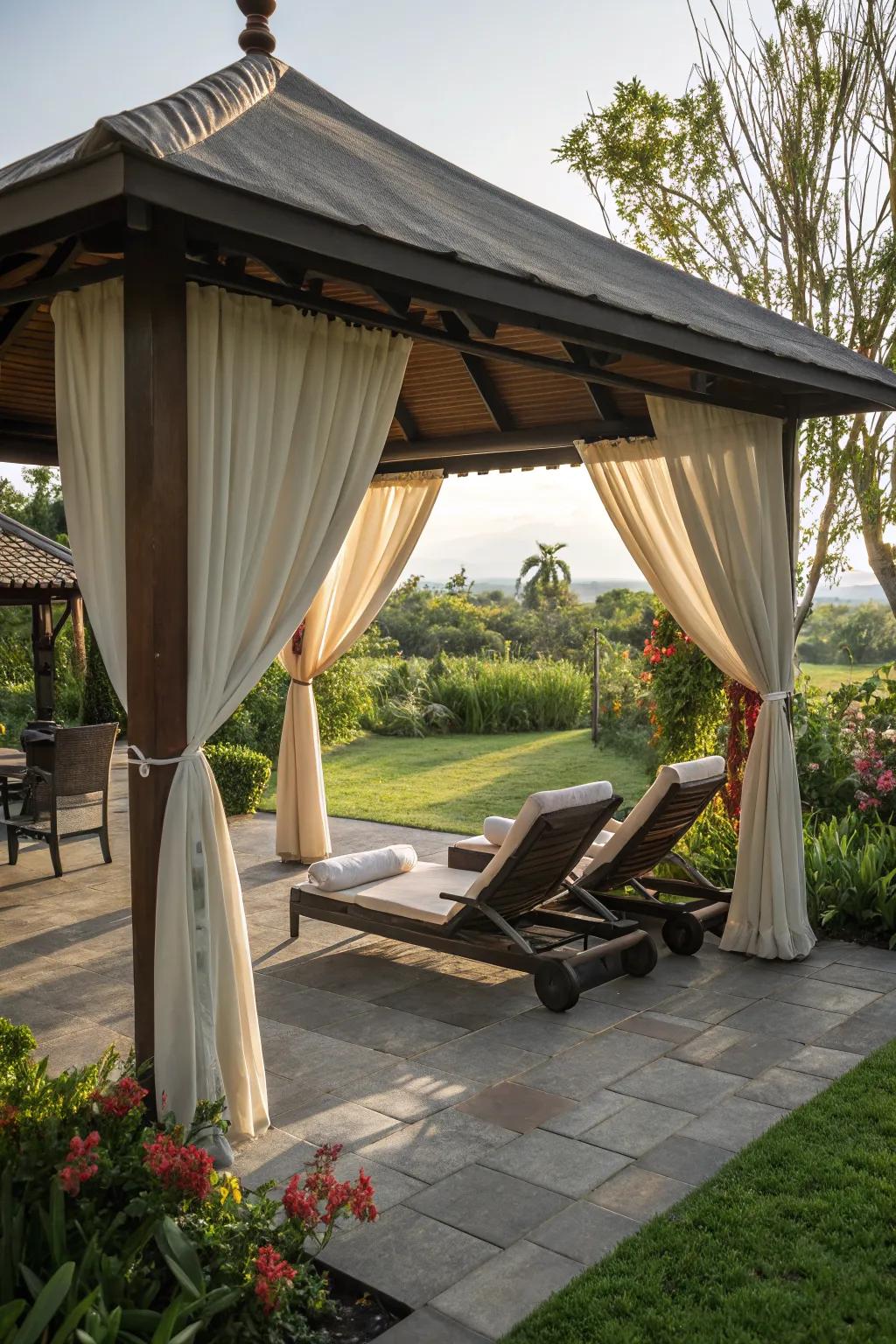 Cabana-style roofs offer a relaxing, private oasis.