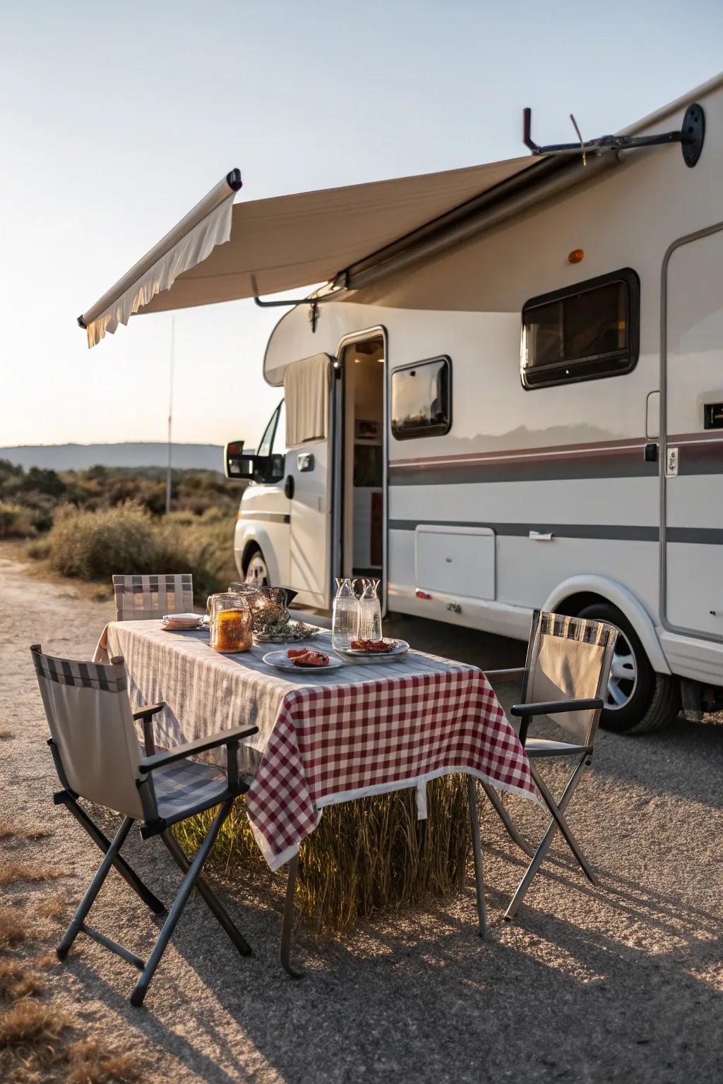 A portable table makes outdoor dining a breeze.