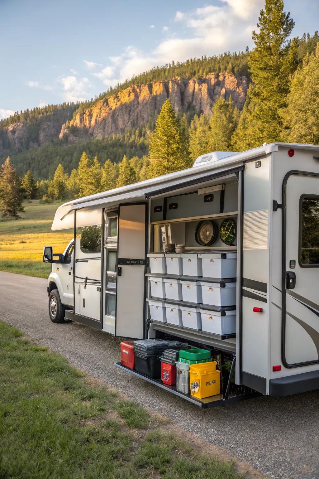 Modular storage adapts to your travel needs.