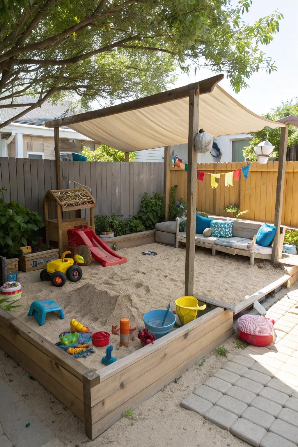 Delight children with a dedicated sand play area.