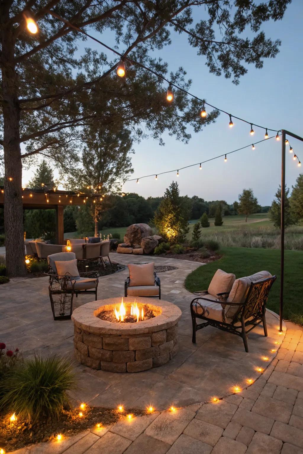 A cozy sandstone fire pit perfect for gatherings.