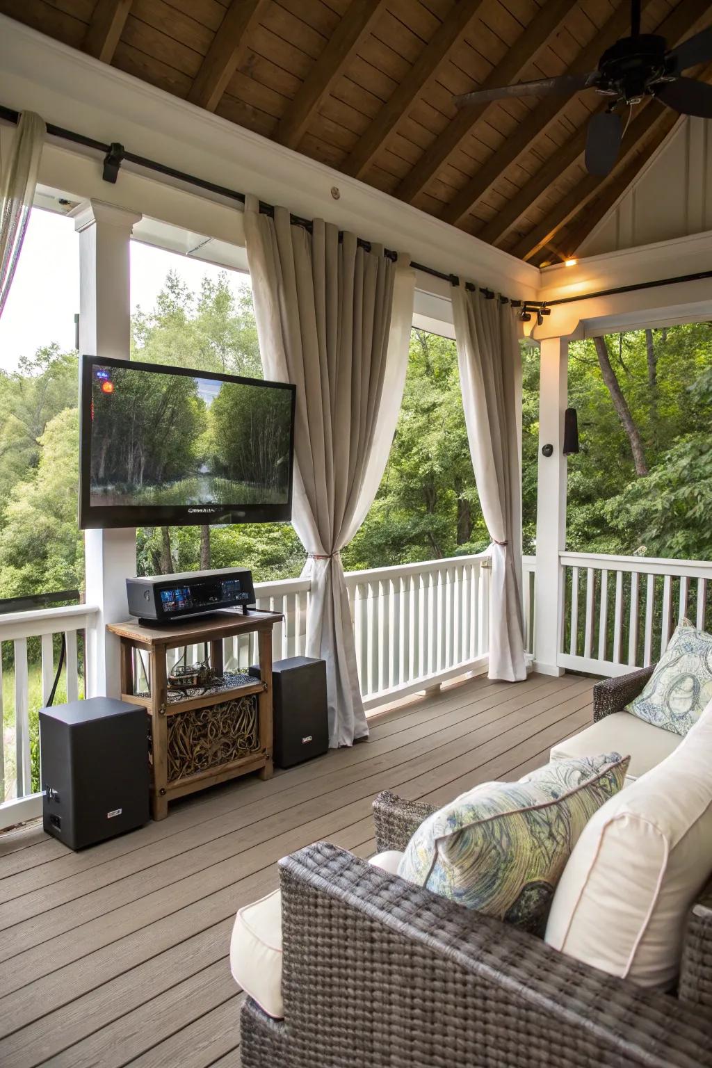 Enjoy cinema-quality sound with outdoor speakers.