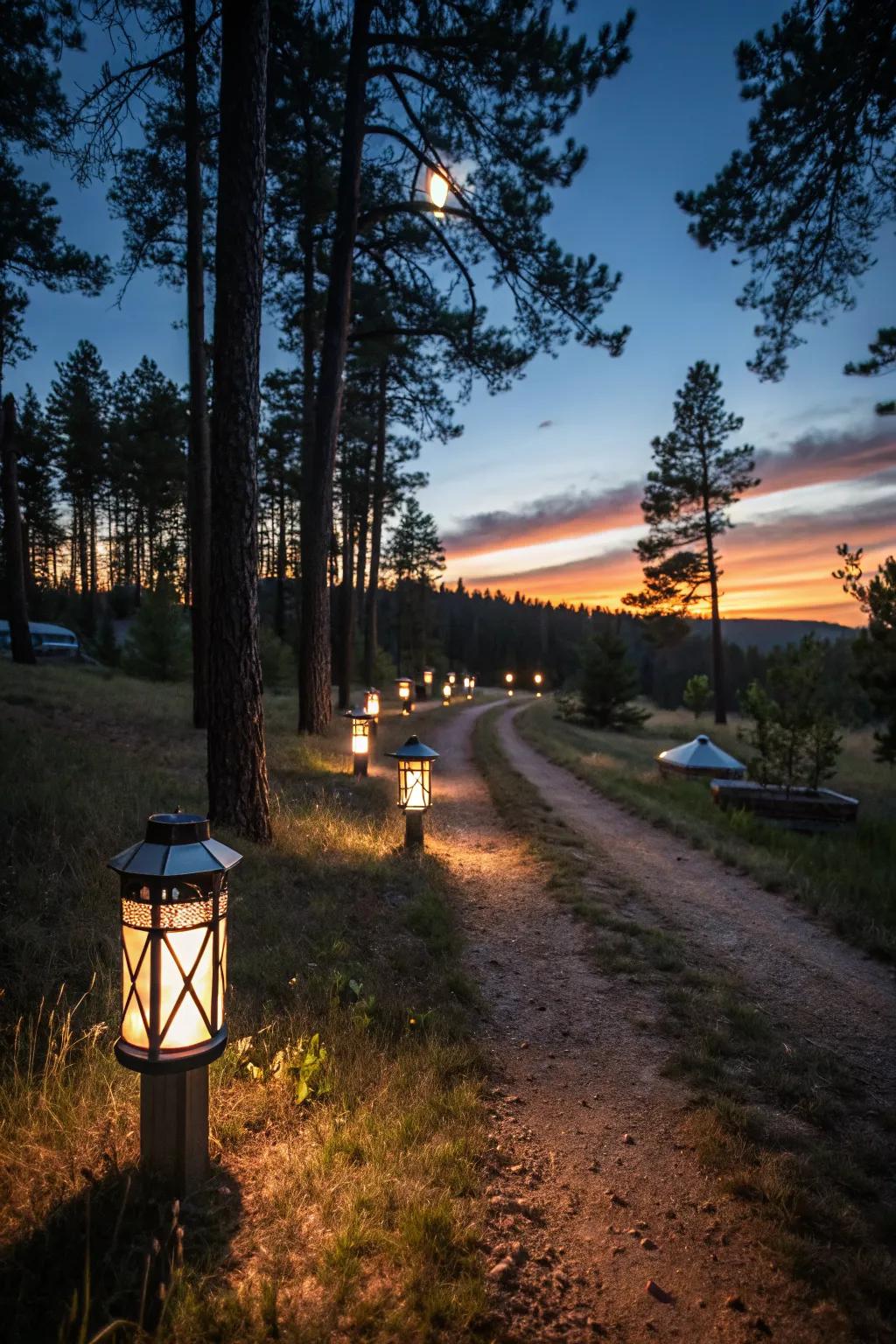 Eco-friendly lanterns lighting up the night at a campsite.
