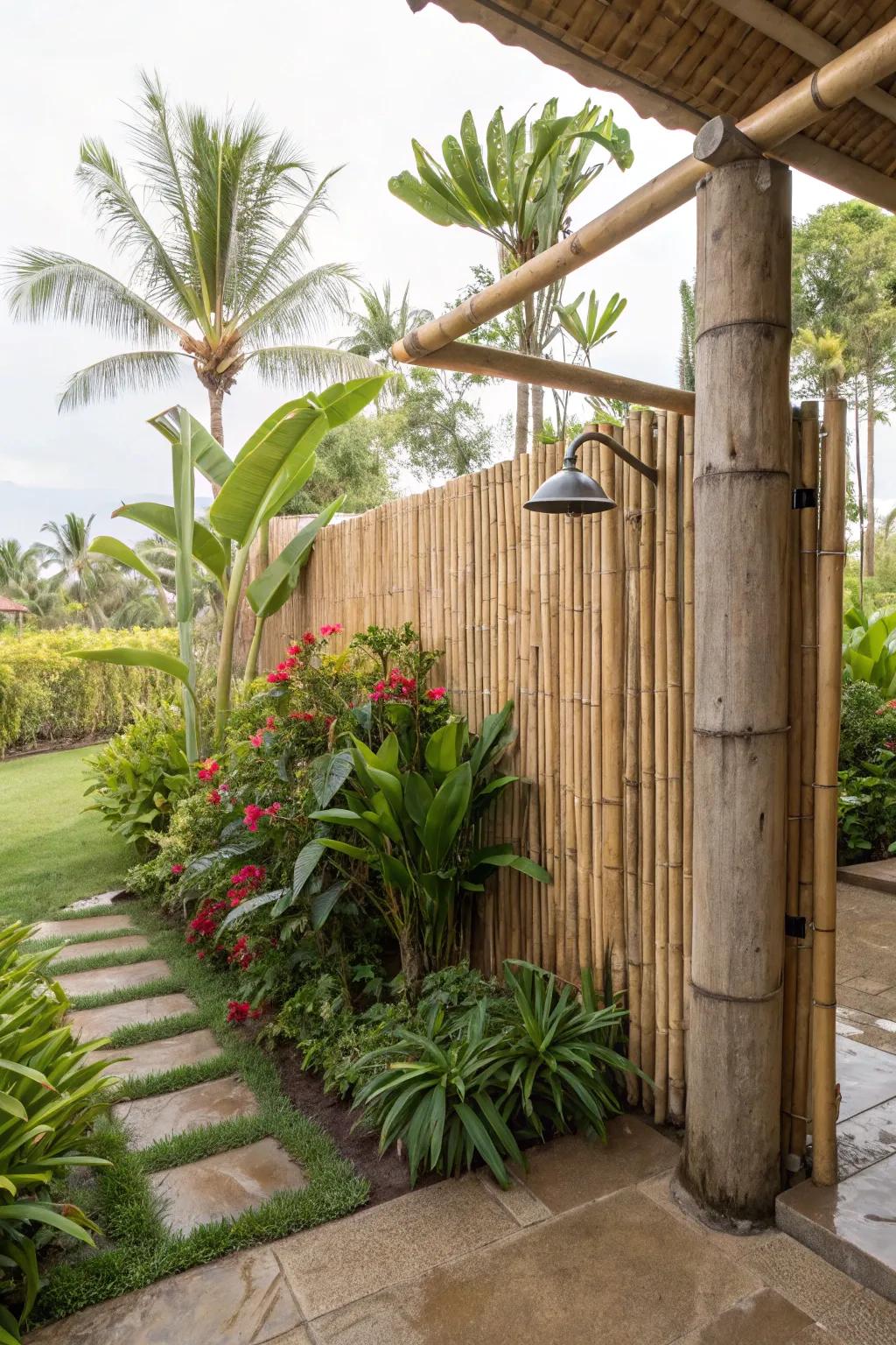 Bamboo fencing creating a tropical and eco-friendly enclosure.