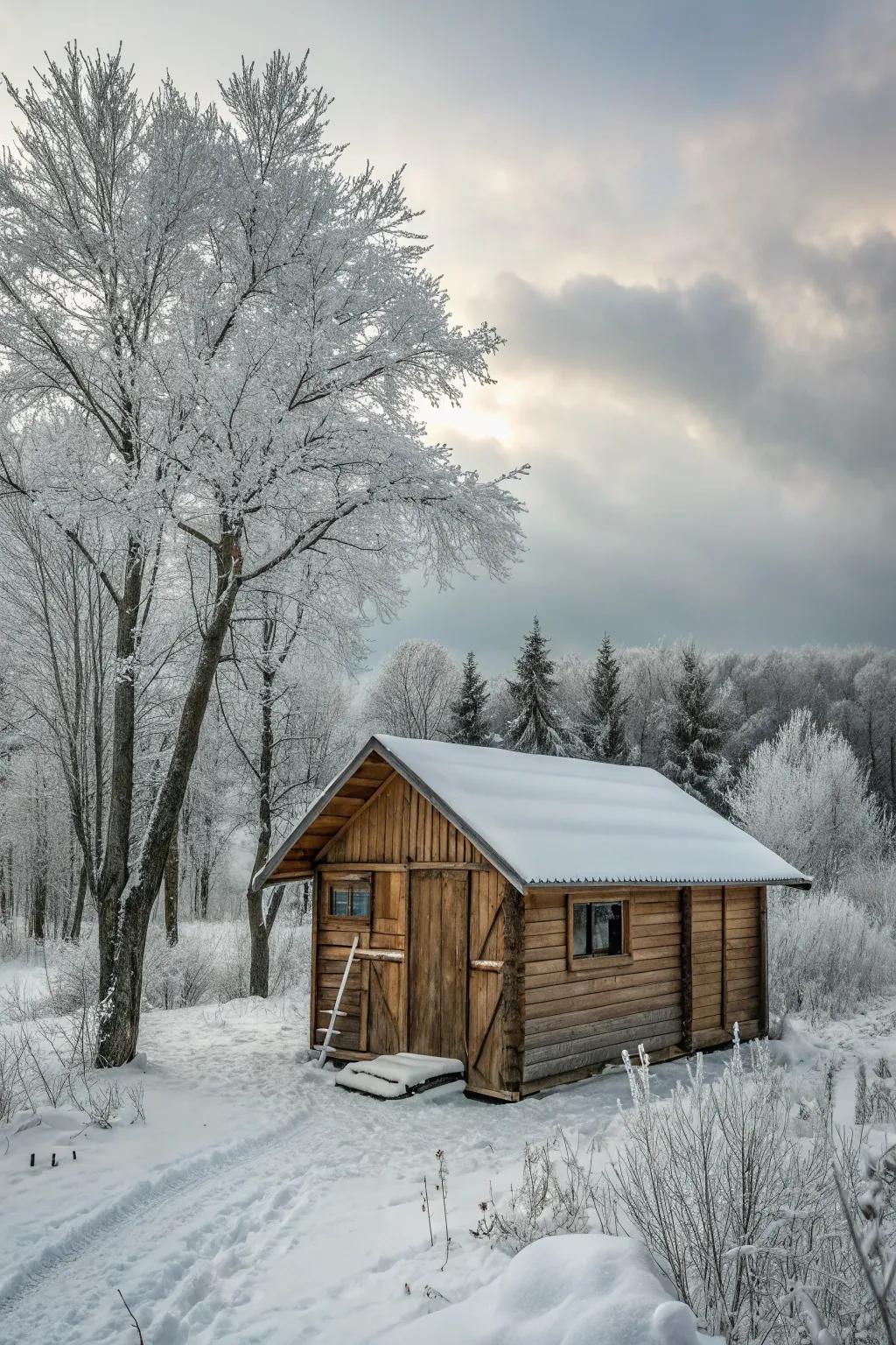A shed cabin designed for all seasons