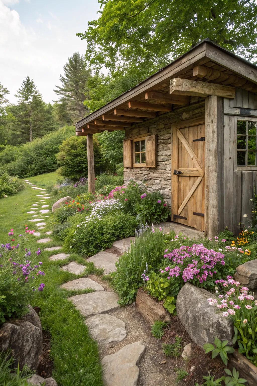A rustic beam overhang that exudes country charm and warmth.