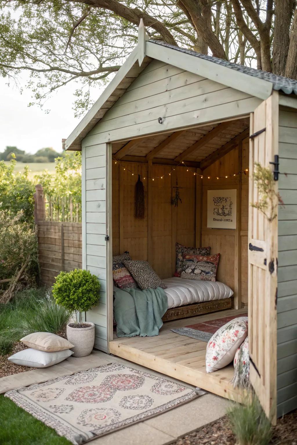 A shed serving as a tranquil meditation retreat.