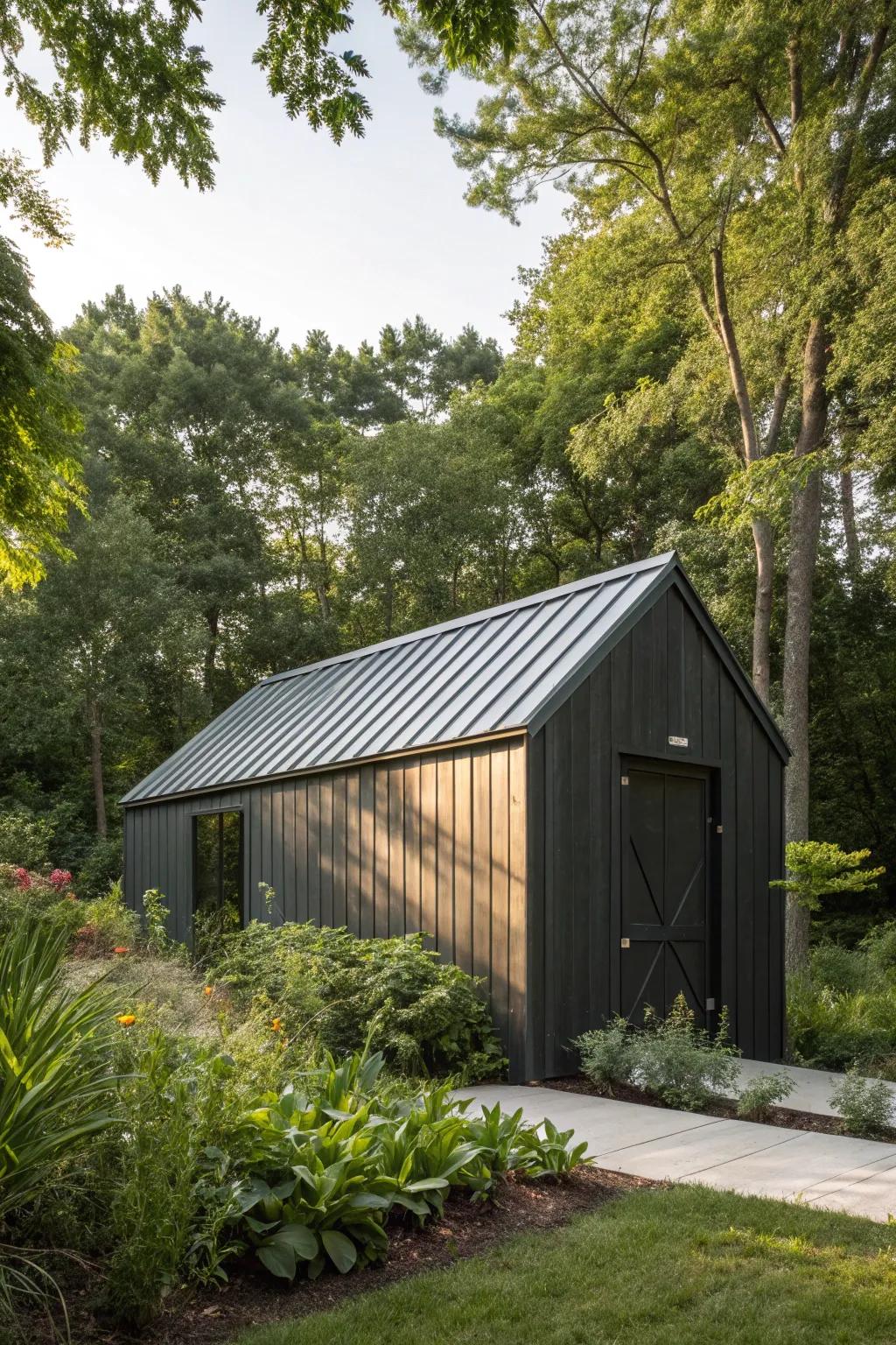 Durable metal roofing for a long-lasting shed design.