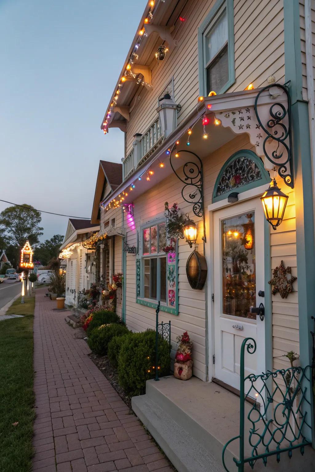 Whimsical elements create a playful and inviting shop house façade