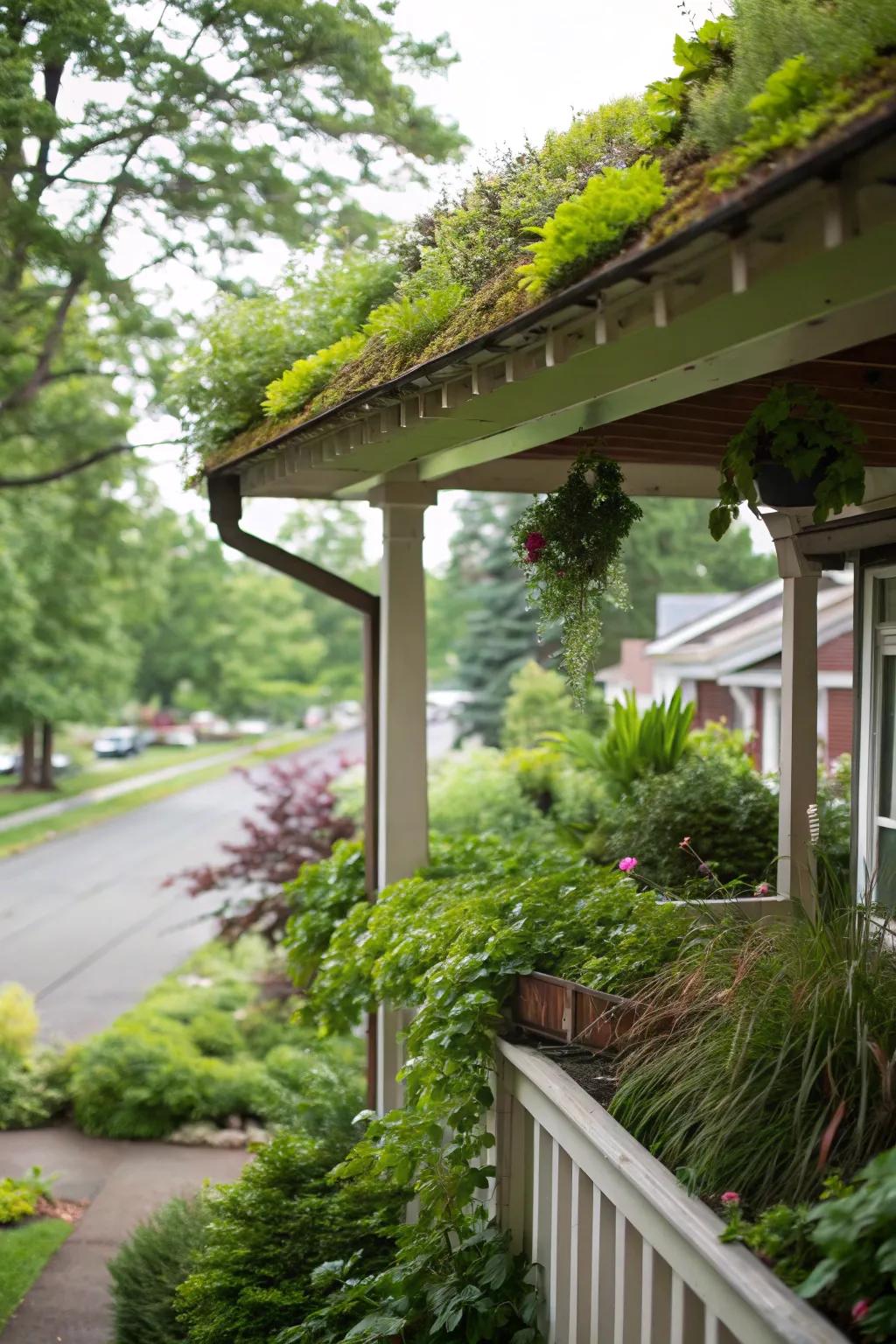 A green roof creates a living oasis above your porch.