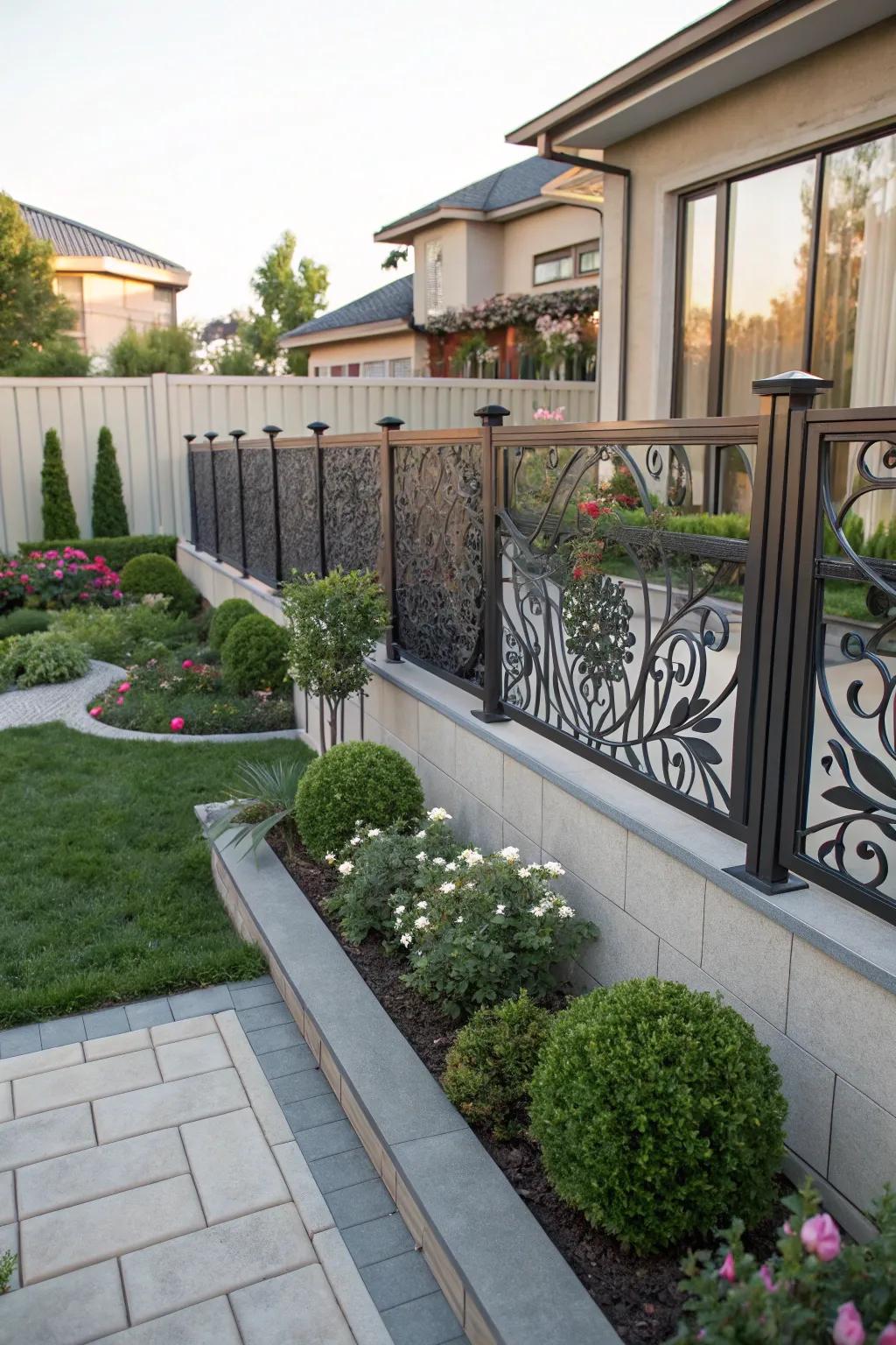 Metalwork designs transform a fence into a piece of art.