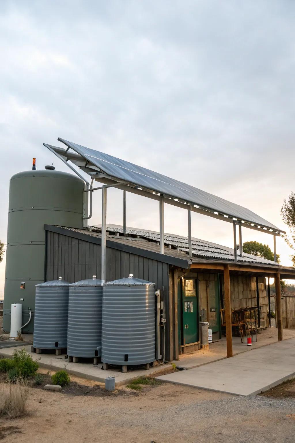 Eco-friendly solutions like solar panels enhancing a silo bar.